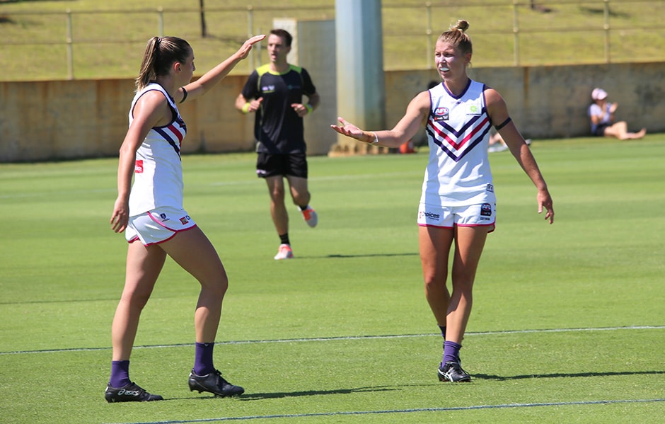 gibon web 121.jpg Kellie Gibson and Ashley Sharp teamed up well as a part of Freo's forwardline. - Fremantle,Fremantle Dockers,AFLW